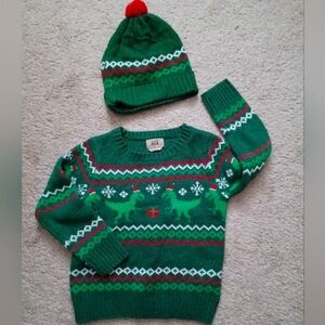 T-Rex Dinosaur Christmas Winter Sweater With Matching Hat